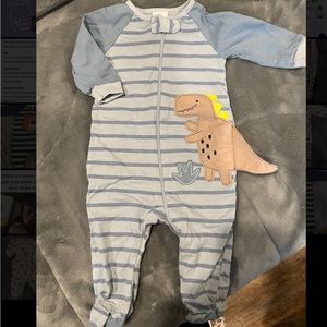 Blue dinosaur baby footie pajamas